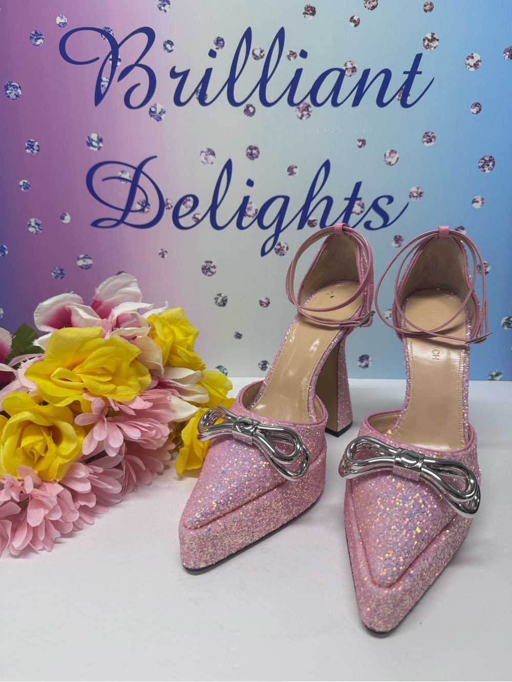 💖ONLY HERE $1400 MACH Y MACH GLITTER BOW HEELS PINK - Picture 5 of 15